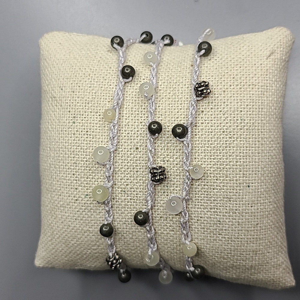 Men's Double Wrap Bracelet Gray Jade Green Beads Handmade Everyday Gift Eclectic